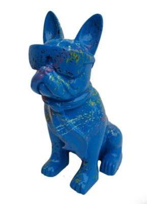 Statue en Résine Bulldog Français Karl Splash Bleu - 80cm