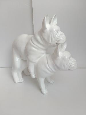 Statue Bulldog Français Funny Ultra Brillant Blanc H-50cm