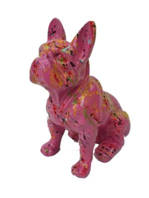 Statue en Résine Bulldog Français Assis Splash Rose - 45cm