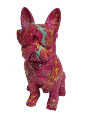 Statue en Résine Bulldog Français Karl Splash Rose - 80cm