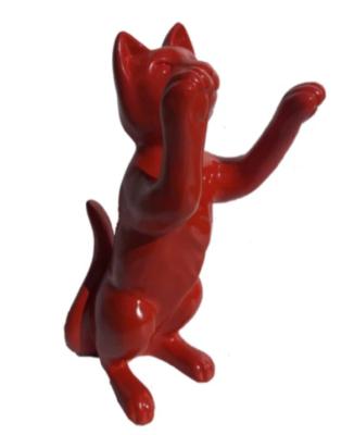 Statue En Résine Chat Debout Rouge - 55cm