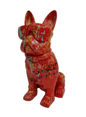 Statue en Résine Bulldog Français Karl Splash Rouge - 80cm