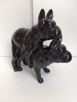 Statue Bulldog Français Funny Ultra Brillant Noir H-50cm