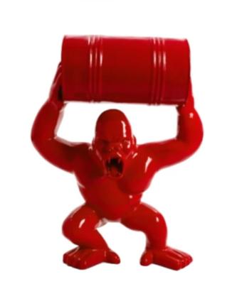  Statue en Résine Gorille Bidon Rouge - 70cm