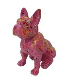 Statue en Résine Bulldog Français Assis Splash Rose - 30cm