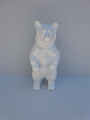 Statue en résine Ours Debout Origami Blanc - H 40cm