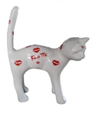 Statue En Résine Chat Kiss Blanc - 45cm