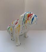 Sculpture Bulldog Anglais Assis Trash Blanc H-75cm