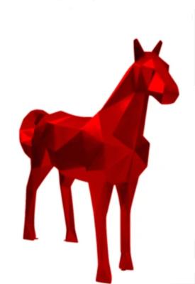 Sculpture Cheval Origami en Résine Rouge - 220cm