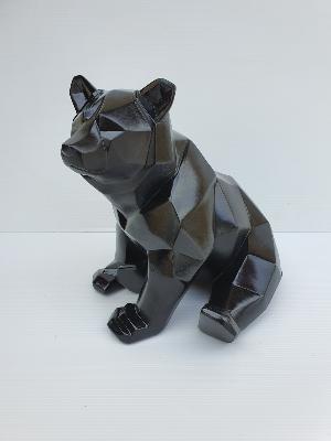 Statue en résine Ours Assis Origami Noir - H 30cm