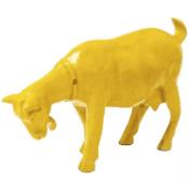 Statue en résine d'une Chèvre Tête Baissée Jaune - L 60cm