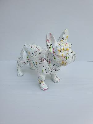 Statue Bulldog français Blanc Splash - L 30cm